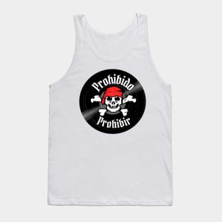 Pirate disc Forbidden ban. Phrase in Spanish on a vinyl record. Tank Top